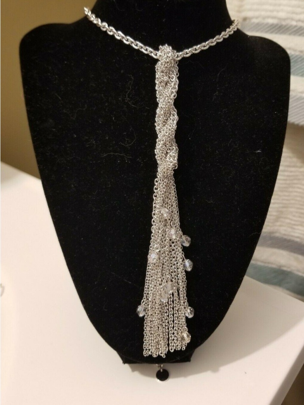 Touchstone Crystal By Swarovski Long Chain Tassel Silver Rope Necklace